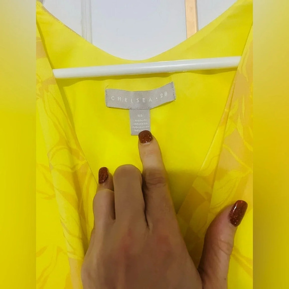 Chelsea28 Floral Print Asymmetric Faux Wrap Yellow Dress - Picture 3 of 5